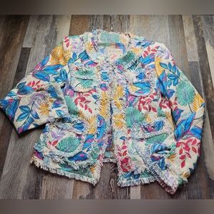 Maison Common Tweed Jacket Tropical Bright Floral Print Munich Size 38